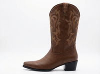 Santiag basse marron Simili Cuir Femme - Broderies western et talon carré élégant 2