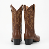 Santiag basse marron Simili Cuir Femme - Broderies western et talon carré élégant 3