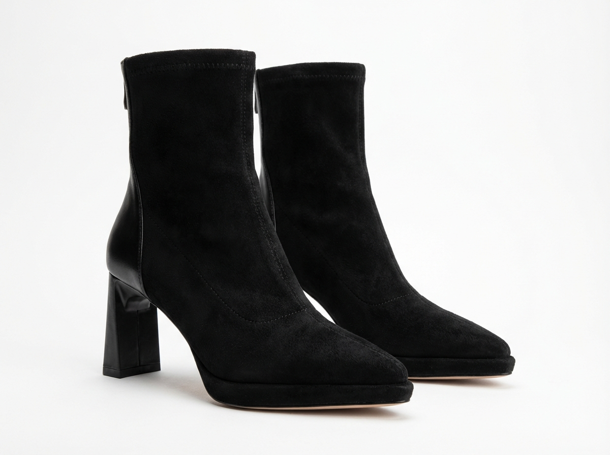 Bottine haute noir Daim Synthétique Femme - Santiags élégantes avec bout pointu chic