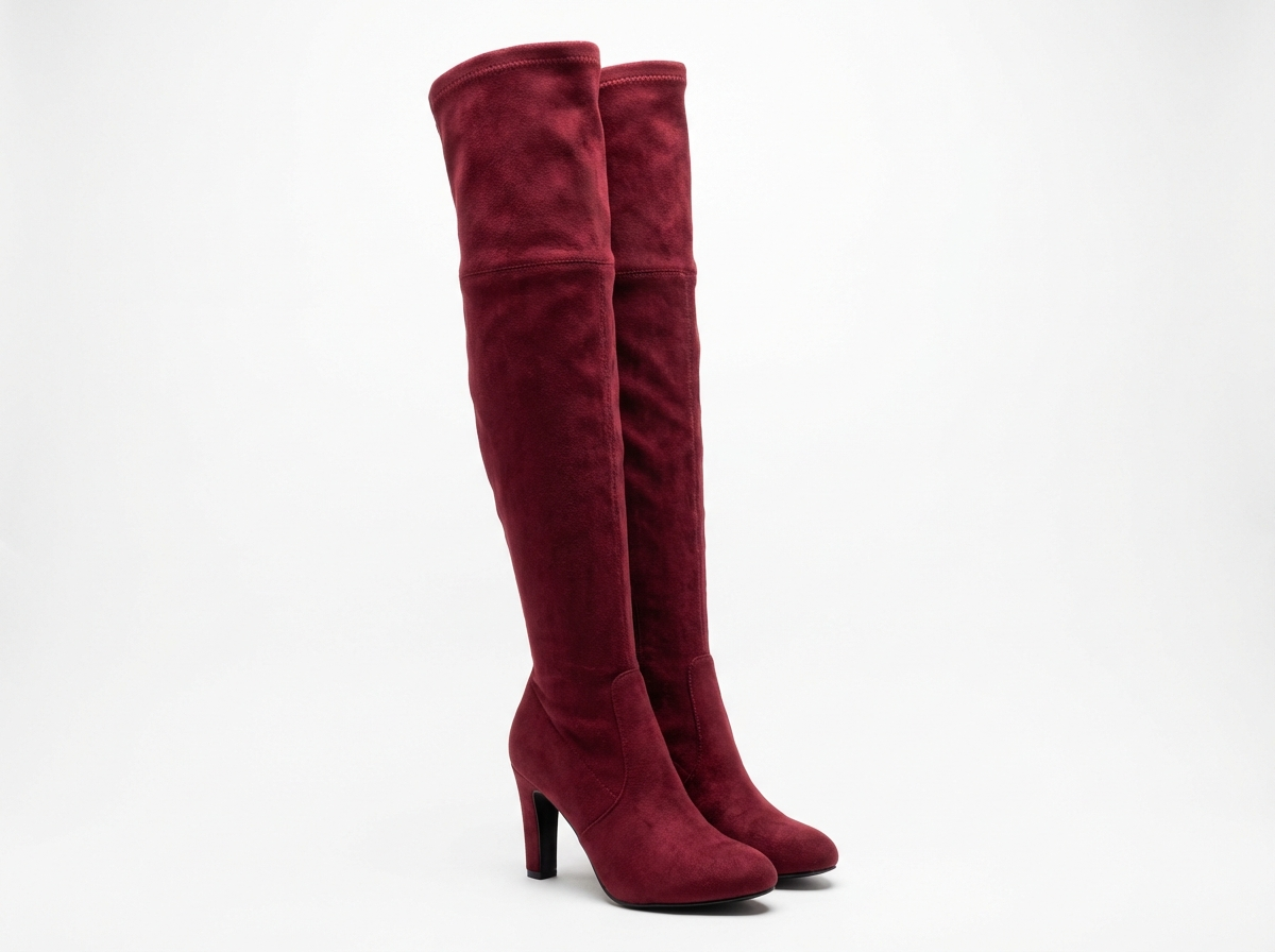 Botte haute rouge Daim Synthétique Femme - Santiags rouge, talon aiguille élégant