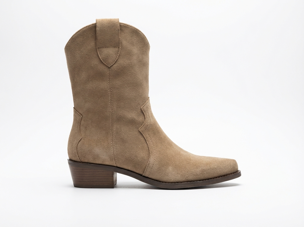 Santiag basse beige Daim Femme - Élégance rétro avec talons carrés 6