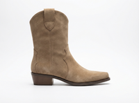 Santiag basse beige Daim Femme - Élégance rétro avec talons carrés 6