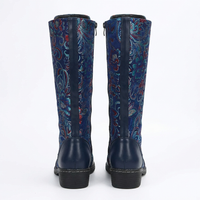 Botte haute bleu Simili Cuir Femme - Bottes bleues avec broderies florales artistiques 4