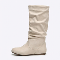 Santiag mi-haute beige Daim Synthétique Femme - Style moderne avec finition froissée 3