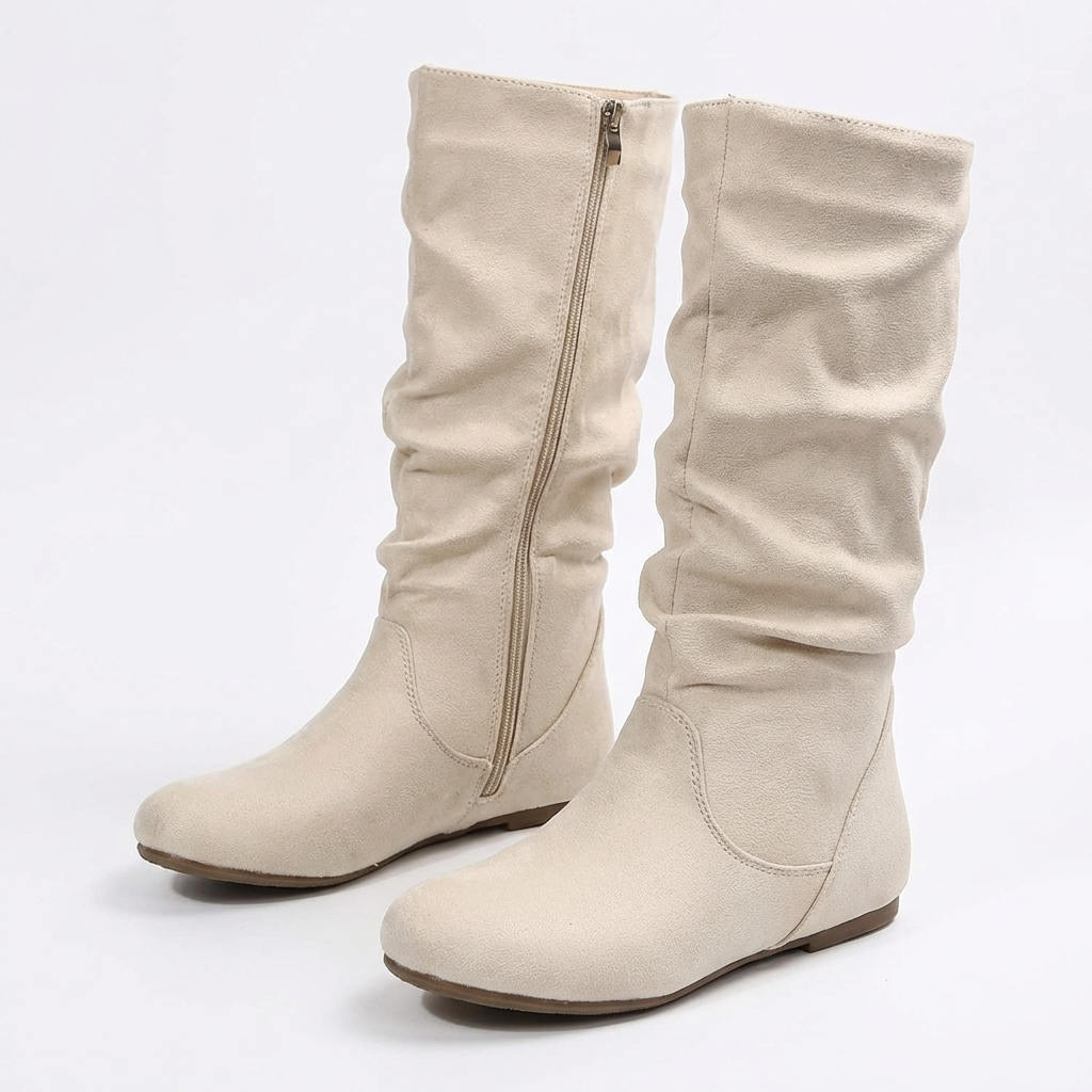 Santiag mi-haute beige Daim Synthétique Femme - Style moderne avec finition froissée