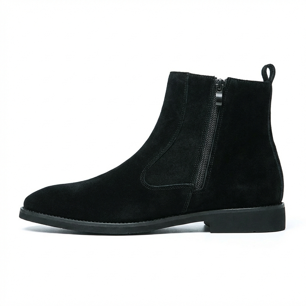 Bottine haute noir Daim Synthétique Homme - Élégance moderne avec fermeture éclair visible 7