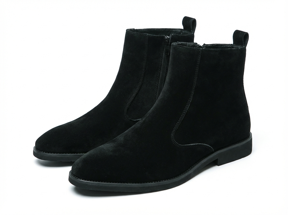 Bottine haute noir Daim Synthétique Homme - Élégance moderne avec fermeture éclair visible