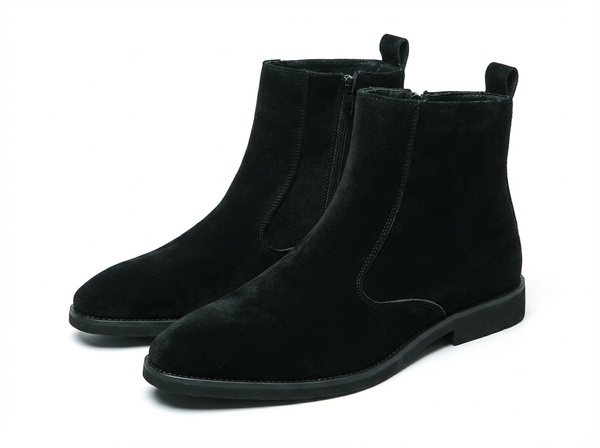 Bottine haute noir Daim Synthétique Homme - Élégance moderne avec fermeture éclair visible - three_quarter_view