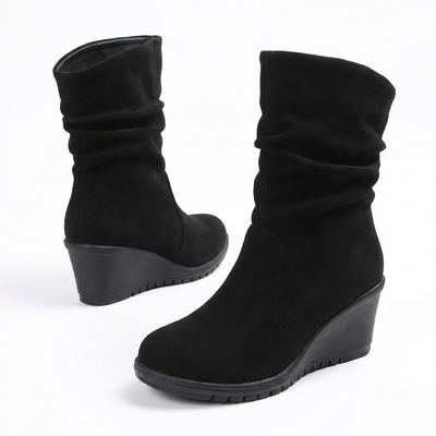 Santiag basse noir Daim Femme - Talon compensé élégant et confort - three_quarter_view