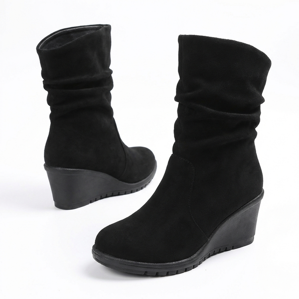 Santiag basse noir Daim Femme - Talon compensé élégant et confort - three_quarter_view