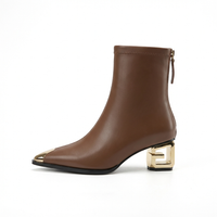 Bottine à talon marron Simili Cuir Femme - Santiags marron pointues avec talon géométrique 2