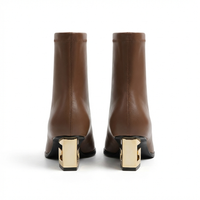 Bottine à talon marron Simili Cuir Femme - Santiags marron pointues avec talon géométrique 3