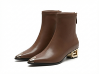Bottine à talon marron Simili Cuir Femme - Santiags marron pointues avec talon géométrique 1