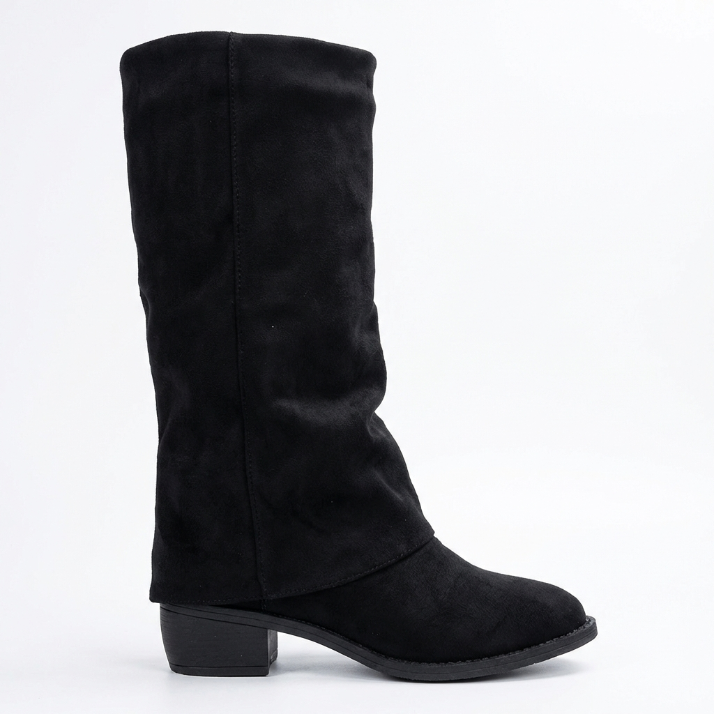 Santiag haute noir Daim Synthétique Femme - Silhouette élégante avec bout arrondi 2
