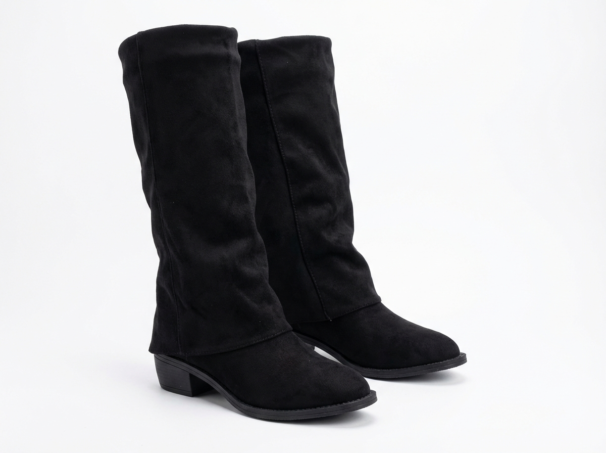 Santiag haute noir Daim Synthétique Femme - Silhouette élégante avec bout arrondi