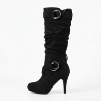 Botte haute noir Daim Femme - Santiags élégantes, bout pointu, boucles audacieuses 2