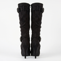 Botte haute noir Daim Femme - Santiags élégantes, bout pointu, boucles audacieuses 3