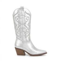 Santiag mi-haute argenté Simili Cuir Femme - Motifs western élégants et talon biseauté 2