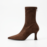 Botte haute marron Daim Synthétique Femme - Élégantes santiags marron avec bout pointu 2