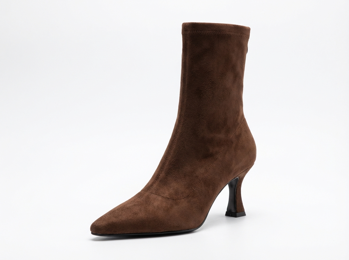 Botte haute marron Daim Synthétique Femme - Élégantes santiags marron avec bout pointu