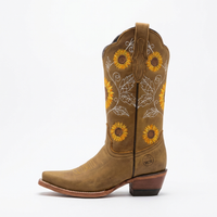 Santiag haute camel Simili Cuir Femme - Broderies tournesols pour style artistique 2