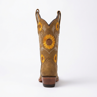 Santiag haute camel Simili Cuir Femme - Broderies tournesols pour style artistique 3