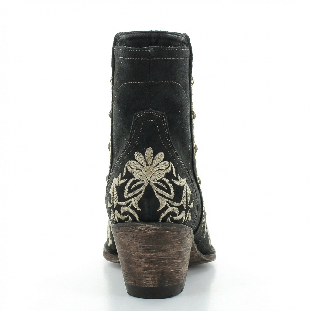 Santiag mi-haute noir Synthétique Femme - Broderies florales dorées et cloutées distinctives 3