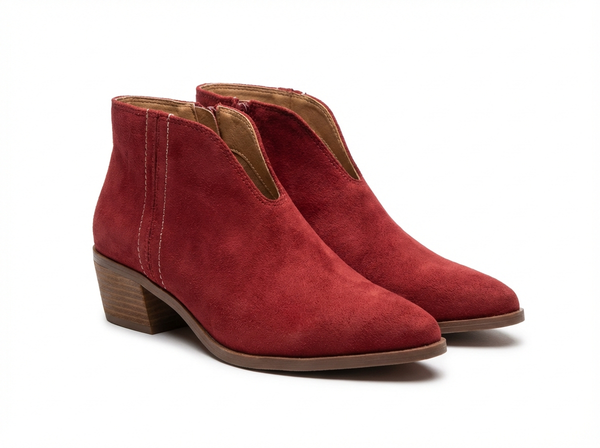 Santiag basse rouge Daim Femme - Santiags rouges élégantes à bout pointu - three_quarter_view