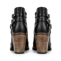 Santiag mi-haute noir Cuir Femme - Motif python et boucles argentées 3
