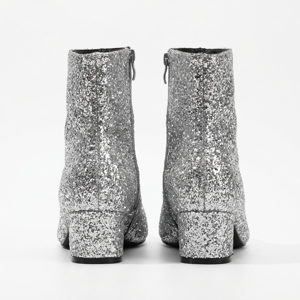 Bottine à talon argenté à paillettes Synthétique Femme - Santiags argentées à paillettes étincelantes 3