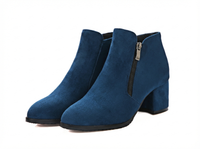 Bottine à talon bleu Daim Synthétique Femme - Santiags élégantes avec fermeture éclair argentée 1