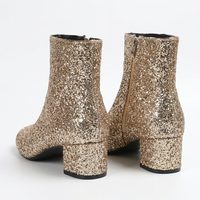 Bottine à talon doré à paillettes Synthétique Femme - Santiags dorées glamour à paillettes 3