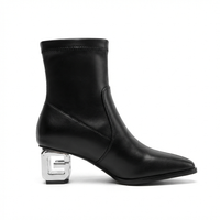 Bottine à talon noir Simili Cuir Femme - Talon géométrique métallique moderne et chic 2