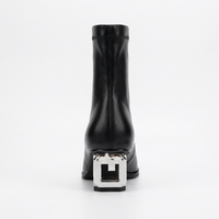 Bottine à talon noir Simili Cuir Femme - Talon géométrique métallique moderne et chic 6