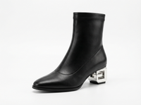 Bottine à talon noir Simili Cuir Femme - Talon géométrique métallique moderne et chic 1