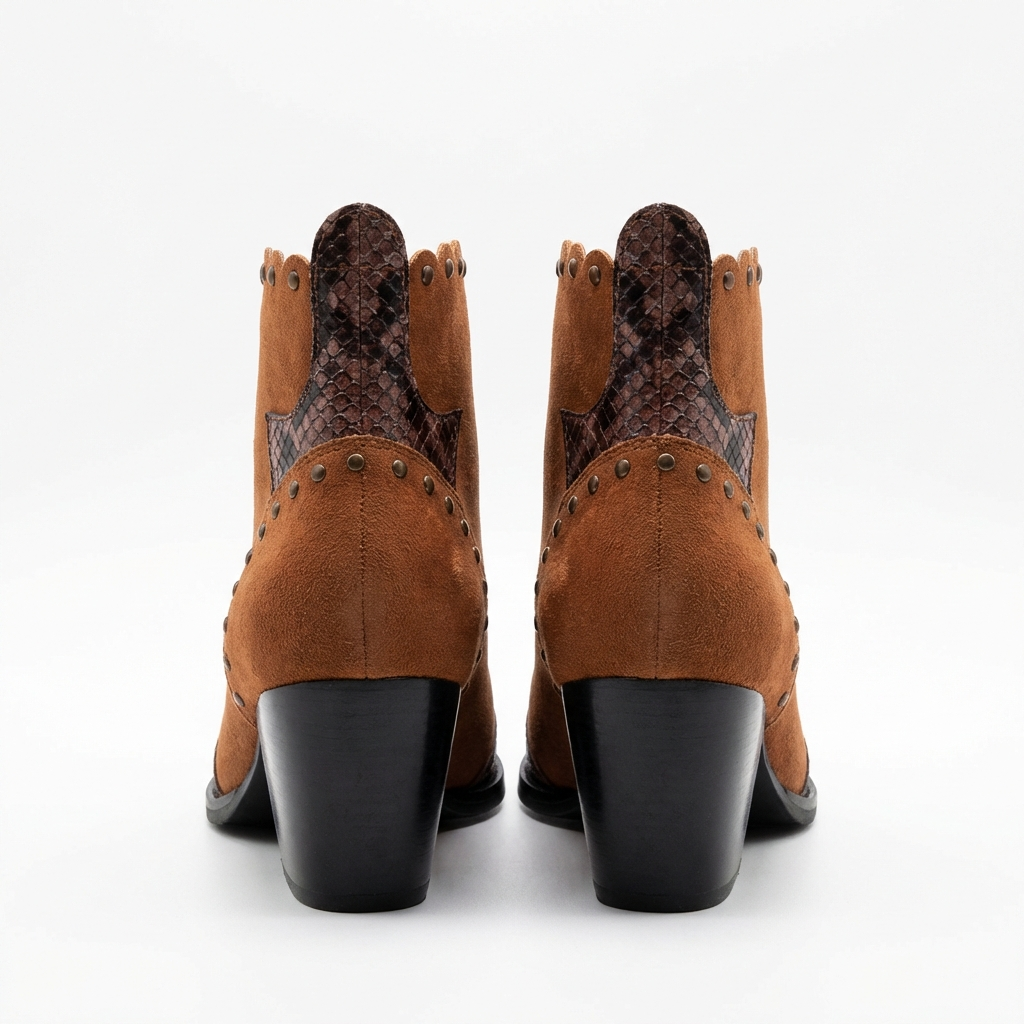 Santiag mi-haute marron Synthétique Femme - Bout pointu et motif python chic 3