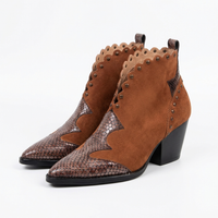 Santiag mi-haute marron Synthétique Femme - Bout pointu et motif python chic 1