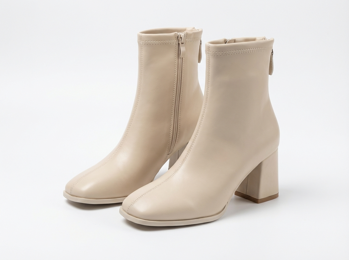 Bottine beige Simili Cuir Femme - Bottes santiags modernes avec bout carré