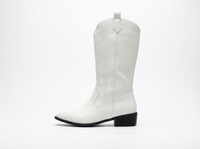 Santiag mi-haute blanc Simili Cuir Femme - Broderie florale subtile sur tige blanche 2