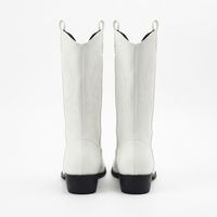 Santiag mi-haute blanc Simili Cuir Femme - Broderie florale subtile sur tige blanche 4