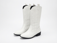 Santiag mi-haute blanc Simili Cuir Femme - Broderie florale subtile sur tige blanche 1