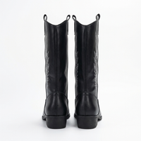 Santiag mi-haute noir Simili Cuir Femme - Broderies plume avec coutures blanches contrastées 4