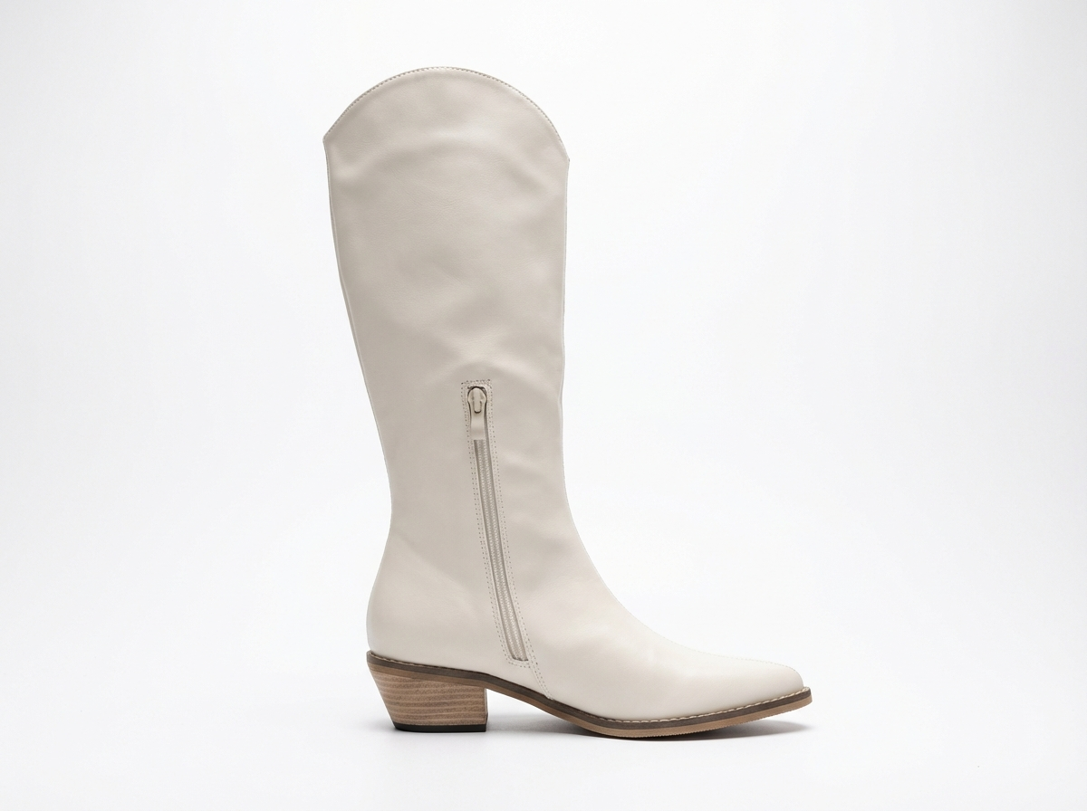 Santiag mi-haute blanc PU Femme - Style moderne avec bout pointu 2