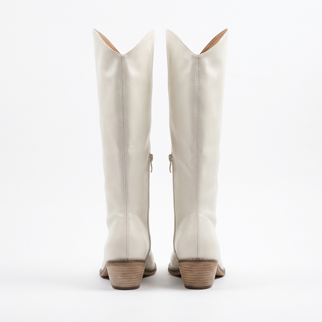 Santiag mi-haute blanc PU Femme - Style moderne avec bout pointu 3