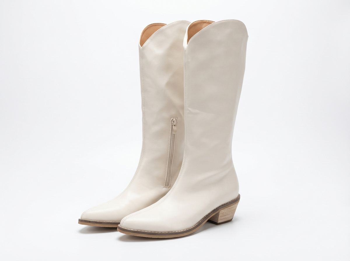 Santiag mi-haute blanc PU Femme - Style moderne avec bout pointu