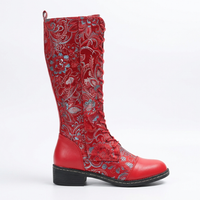 Botte haute rouge Simili Cuir Femme - Bottes rouges brodées style western chic 2