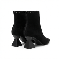 Bottine à talon noir Daim Synthétique Femme - Bottines noires pointues cloutées audacieuses 3