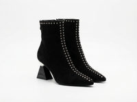 Bottine à talon noir Daim Synthétique Femme - Bottines noires pointues cloutées audacieuses 1