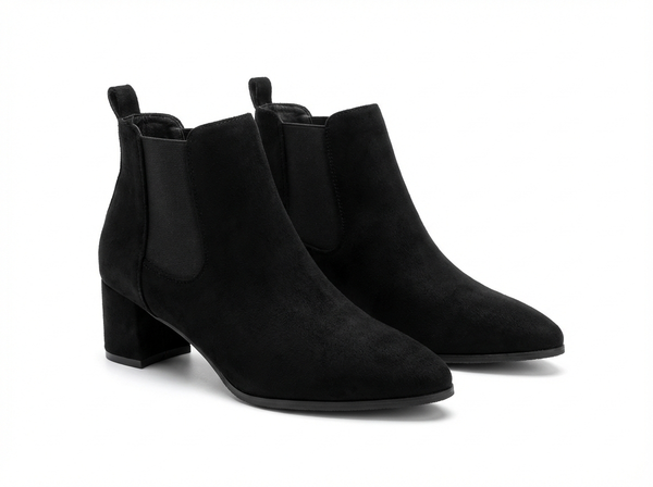 Bottine chelsea noir Daim Femme - Santiags sophistiquées bout pointu et talon carré - three_quarter_view