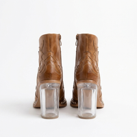 Santiag mi-haute camel Simili Cuir Femme - Broderies western et clous métalliques élégants 4